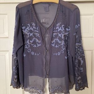 Soft Surroundings Woman 90s Sheer Topper Enhanced w Embroidery and Beading SZ XL